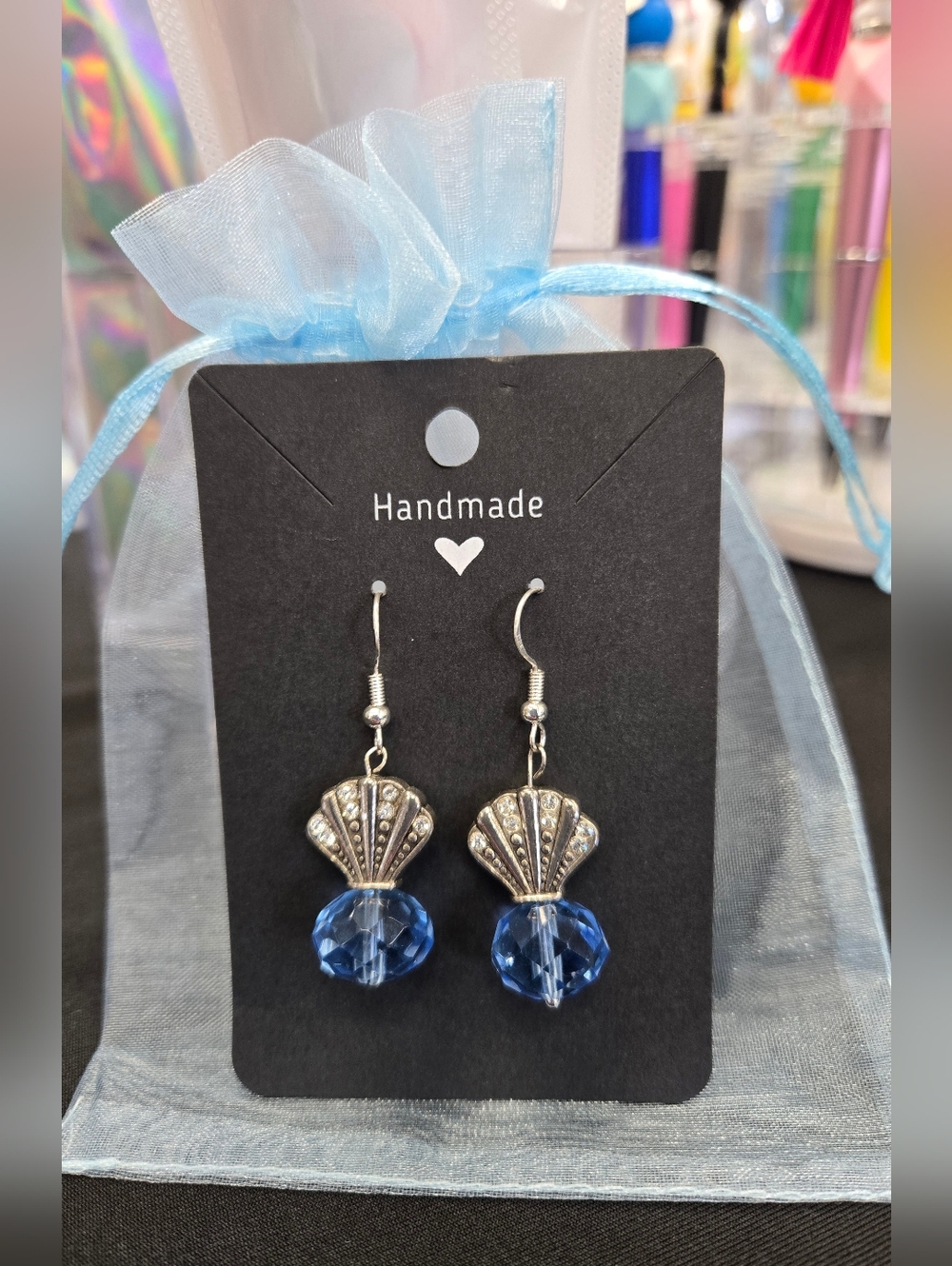 Seashell Earrings Silver & Blue - Hand Crafted